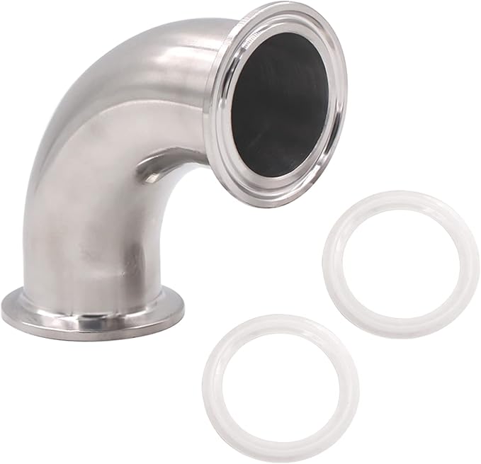 DERNORD 1-1/2" Tube OD Sanitary Ferrule Elbow 90 Degree Pipe Fitting with 2 Silicone Gaskets SUS304 Tri Clamp 1.5 Inch