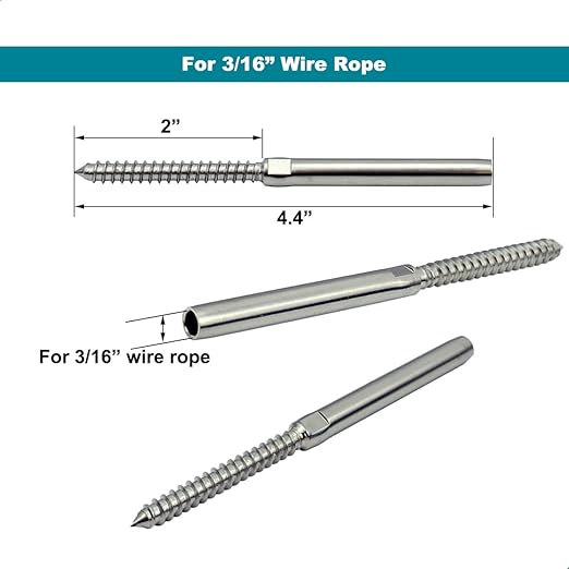 3/16 T316 Stainless Steel Cable Railing Hardware,Cable Railing Kit, 30 Pairs Swage Lag Screws Left & Right