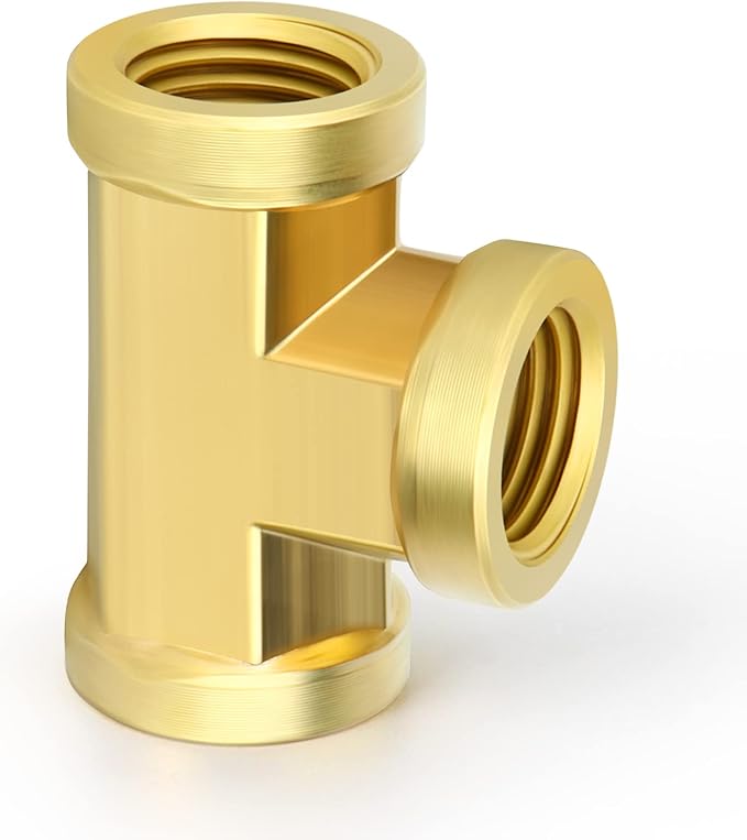 GASHER 2 Pcs Brass Tee Fitting, 1/4" x 1/4" x 1/4" NPT Female Pipe Fittings