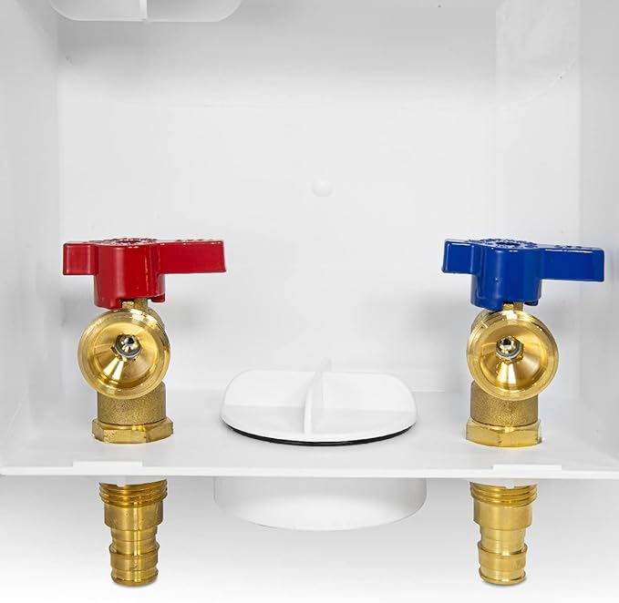 EFIELD Washing Machine Outlet Box, 1/2" Pex-A F1960 Expansion Fitting Connection x 3/4" MHT Connection, Center Drain with Brass 1/4 Turn Valves Installed,(WM003)