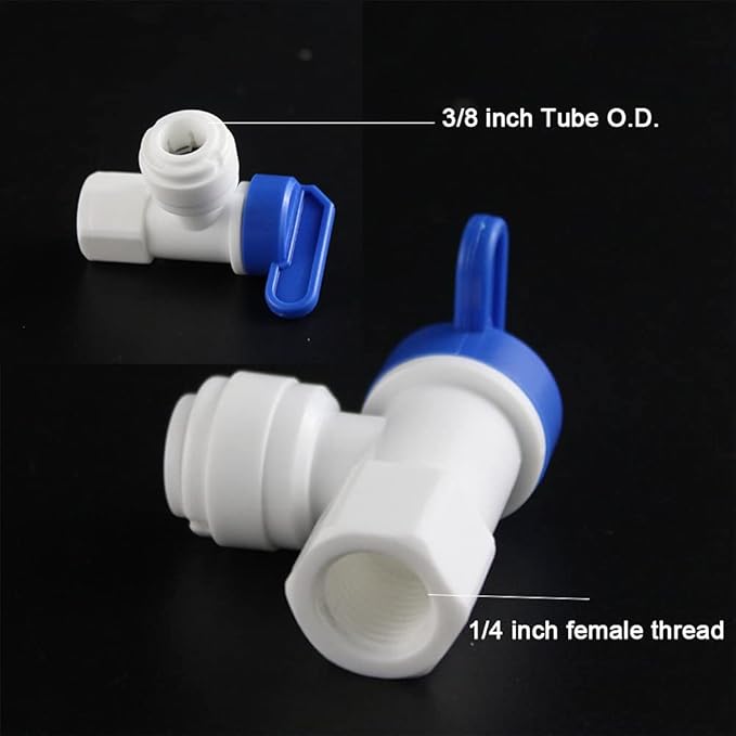 Water Storage Tank Ball Valve 3/8 inch O.D.RO Tubing x 1/4 inch female pipe thread Push-Fit Elbow Shut-Off Valve