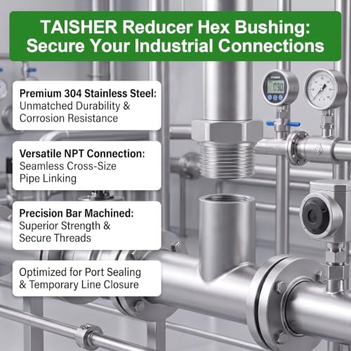 TAISHER 1PCS Forging of 304 Stainless Steel Hex Bushing, 1-1/2" Male NPT to 1-1/4" Female NPT, Reducing Cast Pipe Adapter Fitting