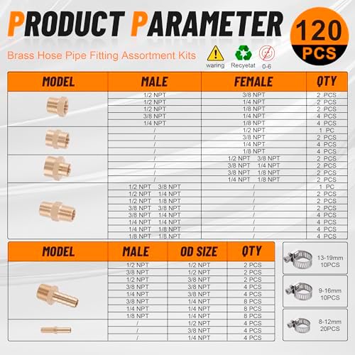 146Pcs Brass Hose Pipe Fitting & Hose Barb Fitting Kit