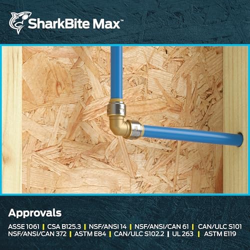 SharkBite Max 1 x 1 in PTC 90-Degree Elbow, Push-to-Connect Brass Plumbing Fitting, UR260A