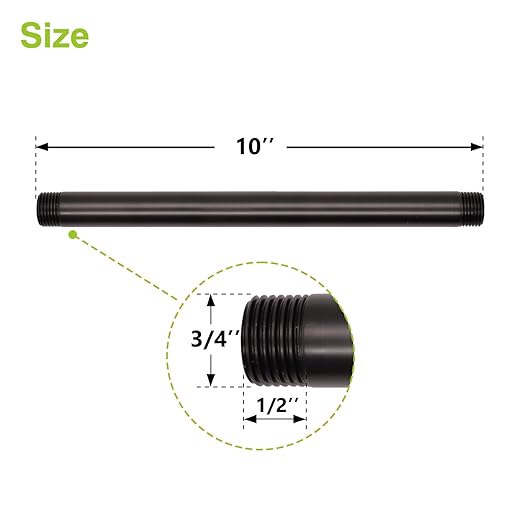 Naiture Brass Heavy Duty 1/2 NPT Connection Threaded Pipe Fitting Nipple, 10" Long, Oil Rubbed Bronze Finish