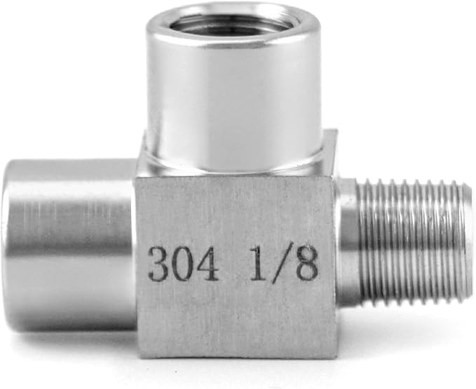 QWORK Stainless Steel Pipe Fitting, 1/8" NPT Male x 1/8" NPT Female x 1/8" NPT Female, Male Run Tee