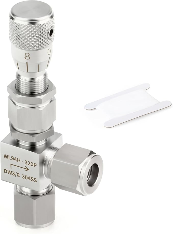 TAISHER 1PCS 304 Stainless Steel Reduce Port 3mm 90 Degree Elbow Needle Valve 3/8" OD，Accurate Dials For Micro Flow Control Instrument Gauge Water Gas Oil