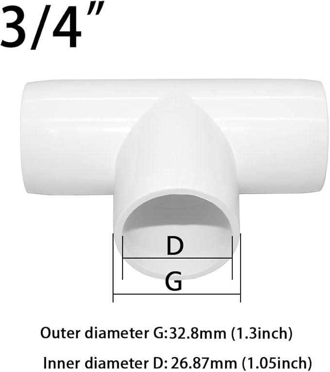 3/4 Inch Tee PVC Fitting 3 Way Connector, Furniture Grade Corner Fittings for DIY Building Furniture Greenhouse Shed Pipe Fittings Tent Connection (Pack of 8)