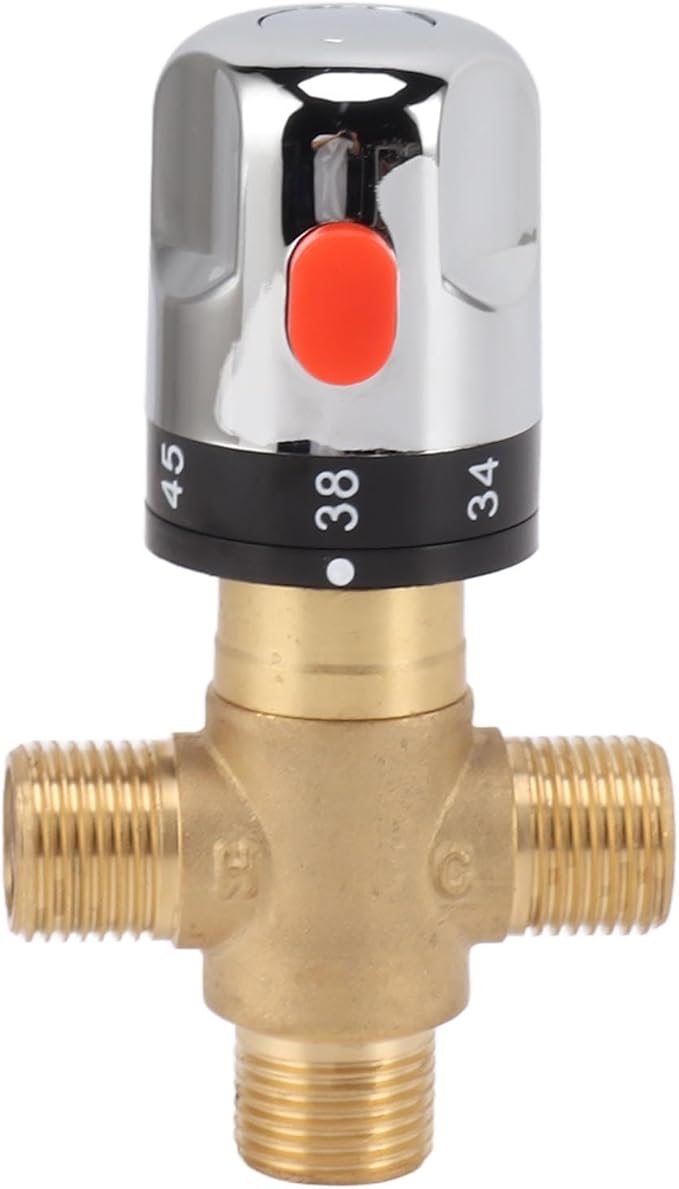 Asixxsix Thermostatic Mixing Valve, Brass Shower Mixing Valve, Hot and Cold Water Temperature Control for Basin Bathroom, Brass Plumbing Fitting