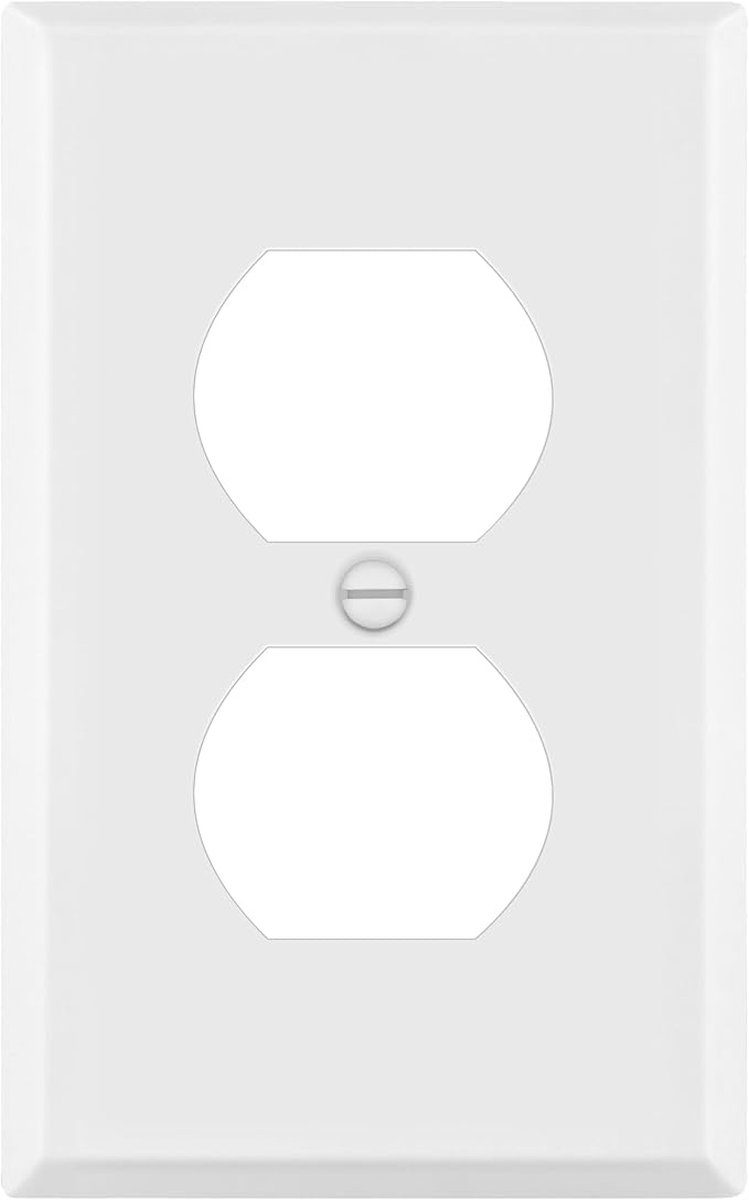 ENERLITES Duplex Receptacle Metal Wall Plate, Outlet Cover, Corrosion Resistant, Standard Size 1-Gang 4.50" x 2.76", Powder Coated Stamped Steel, 7721-WM, White Matte