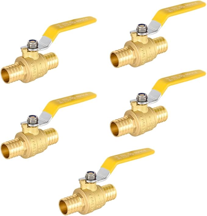 5-Pack EFIELD 1-Inch Pex Crimp Brass Full Port Shut-off Ball Valve, Yellow Level,(VALVE020-5PCS)