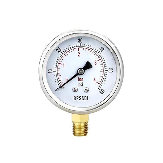 0-60 Psi Low Pressure Gauge, 2.5" Dial Size, 1/4" NPT Lower Mount, 304 Stainless Steel Case, Water Pressure Gauge Test for Water Pump, Pneumatic Air, RV Hose(with Tape)