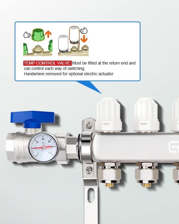 7 Loop PEX Manifold Radiant Floor Heating Set 1/2" PEX Tubing Stainless Steel Set For Hydronic Radiant Floor Heating