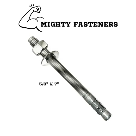 Wedge Anchors – Heavy-Duty 304 Stainless Steel Expansion Bolts for Concrete & Masonry, Rust-Resistant & Durable - 5/8" X 7" - 50 Pack