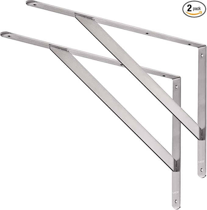 YUMORE Shelf Bracket 20", Max Load: 550lb, Heavy Duty Stainless Steel Solid Shelf Support Corner Brace Joint Right Angle L Bracket, Pack of 2