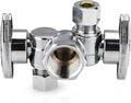 EFIELD 1/4 Turn Dual Compression Outlet Angle Stop Valve with 2 Shut Off Valve/Handles, 1/2" Fip Iron Pipe Inlet X (3/8 inch x 3/8 inch),Chrome Plated,(VALVE140)