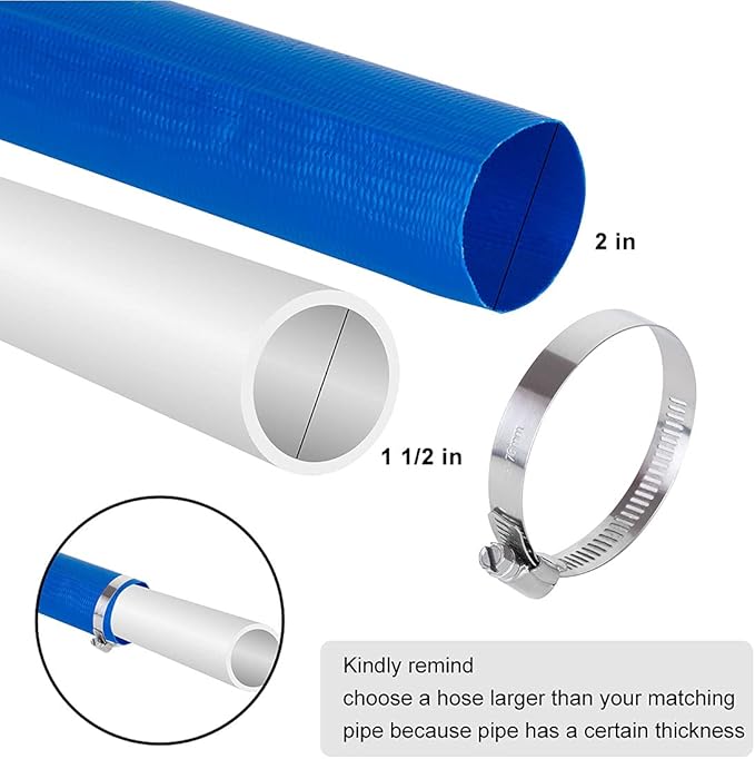 Eastrans 2" x 25 FT Pool Backwash Hose, Heavy Duty Flat Discharge Hose, Weather and Burst Resistant, Best Hoses for Inground Pools, Pool Filter & Pool Drain Hose with 2 Hose Clamps