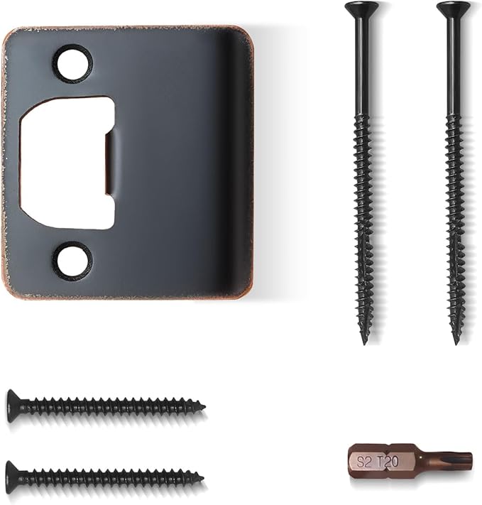 Extended Strike Plate 2" x 2-1/4", Heavy Duty Version with 1.55", 3" Torx/Star Screws & Bit, Extender Lip Door Latch Striker with Restorer Kit (Oil Rubbed Bronze, 1 Pack)