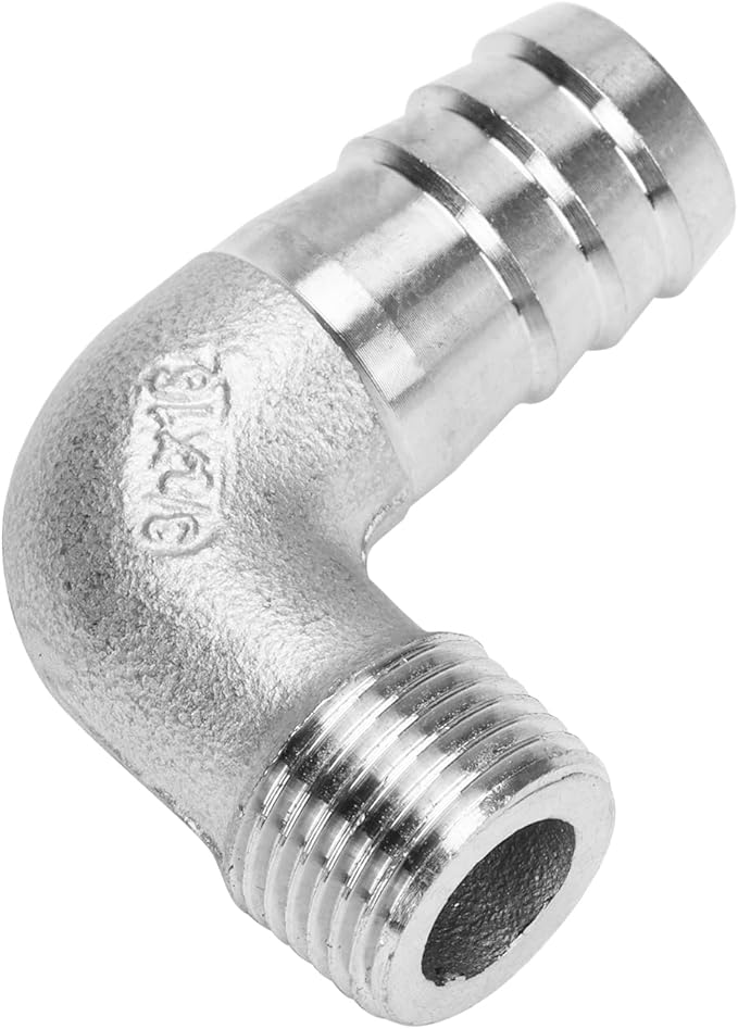 DERNORD 5/8" Hose Barb x 3/8" Male NPT Stainless Steel 90 Degree Elbow- Home Brew Pipe Fitting