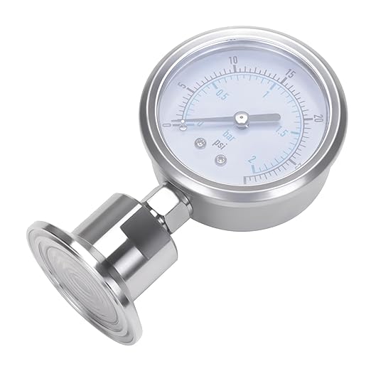 DERNORD Sanitary Pressure Gauge SS304, 2.5" Dial, 0-30 PSI, 1.5" Tri Clamp Bottom Mount