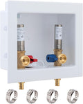 SUNGATOR Washing Machine Laundry Outlet Box, Washer Water Valve Wall Box with Center Drain, 1/2 Inch Pex Crimp Inlet x 3/4 Inch MHT Outlet, with Stainless Steel Water Hammer Arrestor and 4 Crimp Rings
