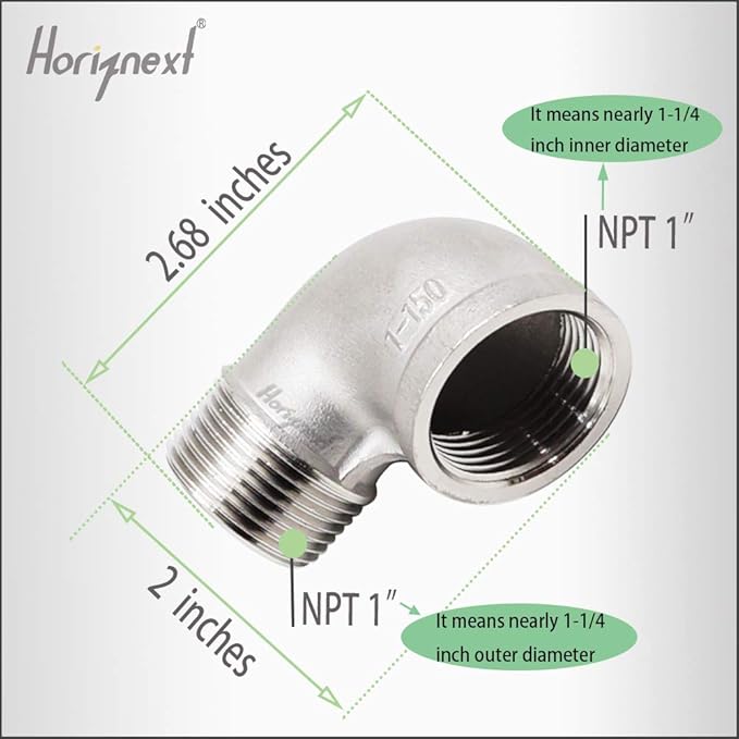 stainless steel NPT 1 elbow fitting 90 degree with both male and female thread connecting water pipe air hose pvc tube cast coupling (2 pcs)