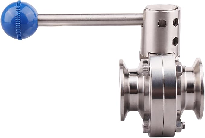 DERNORD 2 Pack 1.5 Inch Tri Clamp Sanitary Butterfly Valve with Pull Handle Stainless Steel 304 Tri Clamp Clover (1" Tube OD)