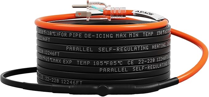 VEVOR Self-Regulating Pipe Heating Cable, 120-feet 5W/ft Heat Tape for Pipes Freeze Protection, Protects PVC Hose, Metal and Plastic Pipe from Freezing, 120V