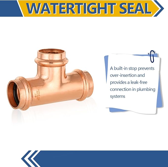 50-Pack GUOFIS Copper Press Tee,1" x 1"x 1" Tee Fittings for Copper Tube Connection with Stop(PRESS017-50Pack)