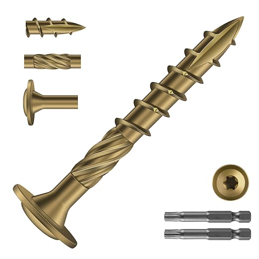 #14 x 2 Inch Lag Screws (248Pcs) 4lb. Structural Wood Screw, Bronze, Carbon Steel, Washer Head, Rust Resistant epoxy Coated, T30 Star Bit