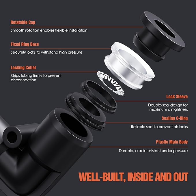 1/4" OD Push to Connect Fittings – Air Line Elbow Connectors, Quick Connect Pneumatic Fittings, Push Lock Air Hose Fittings for Compressor, Air Tools & Tubing (10 PCS)