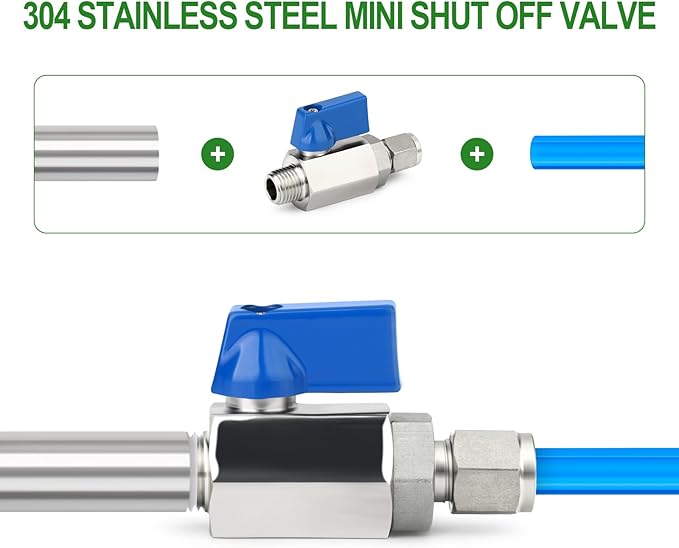 TAISHER 1PCS 304 Stainless Steel Compression Mini Ball Valve Shut Off Switch, 1/4" Tube OD x 1/4" NPT Male