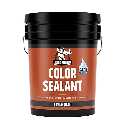 Liquid Rubber Color Waterproof Sealant - Elastomeric Roofing Coating for Flat or Slope Roofs & Foundations - DIY Paint & Leak Repair Membrane Compatible with Metal & Concrete - Clear, 5 Gallon