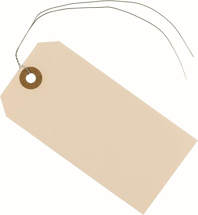 Durable Shipping Tags with Wire Ties – 200 Tags # 5, 4 3/4" x 2 3/8" – Manila Paper Tags with Wire and Reinforced Eyelet