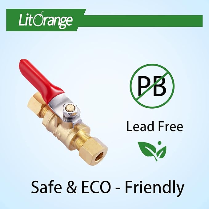 6 Pack Lead-Free Brass Mini Ball Valve Shut Off Switch, 1/4 inch Compression by 1/4 Compression Fitting
