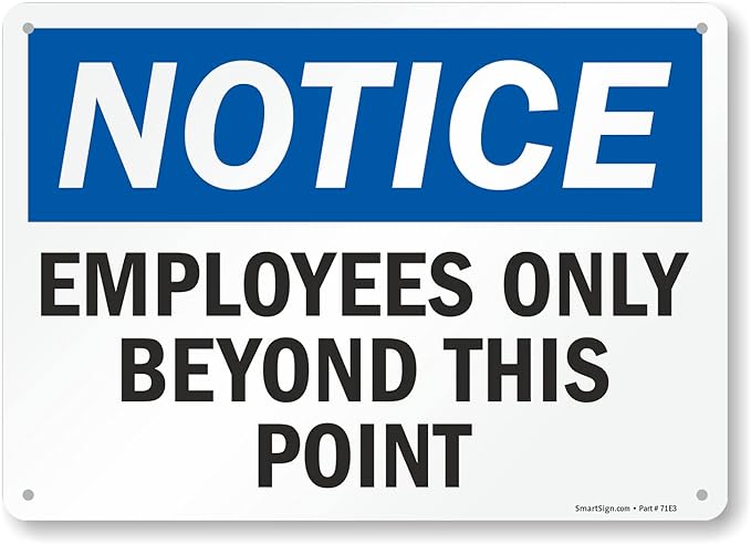 SmartSign 10 x 14 inch “Employees Only Sign, Employees Only Beyond This Point Sign” Metal Sign, 40 mil Laminated Rustproof Aluminum, Blue, Black and White, Made in USA