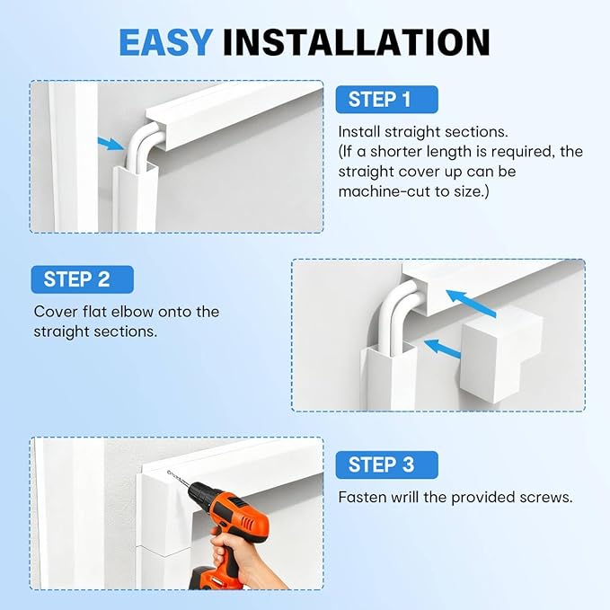 LyPrem 4" W x 6.5Ft L Metal Line Set Cover Kit - Decorative AC Pipe Cover for Ductless Mini Split/Central Air Conditioner/Heat Pump Systems, White