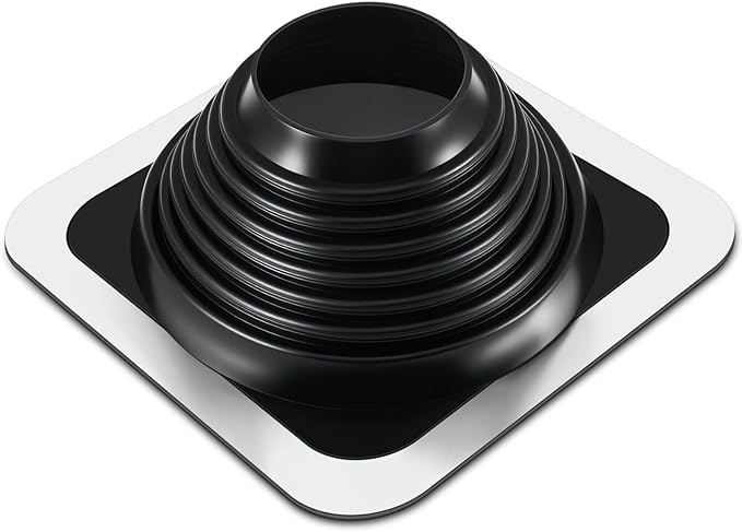 #6 Metal Roof Vent Boot Chimney Flashing Roof Jack Pipe Vent for Pipe OD 5 to 10 Sleeve Square Base Epdm (12 Inch, Black)