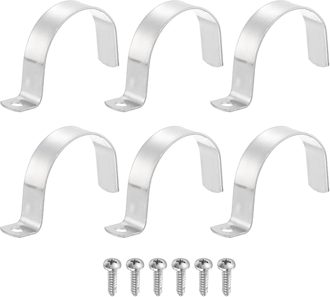 uxcell 6Pcs 60mm(2-3/8") One Hole Rigid Pipe Strap, 304 Stainless Steel Conduit Clamp Thicken U Bracket Heavy Duty Pipe Clamp with Self-Tapping Screws for Fixing Tube Cable, Silver