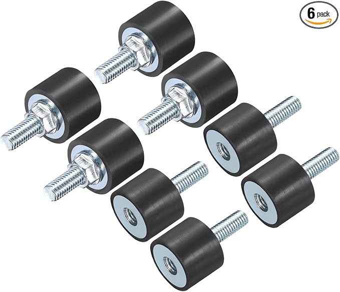 uxcell 6pcs M8x23mm Rubber Isolator Mounts with Studs 25x20mm Male Female Vibration Shock Absorber Zinc Plated Cylindrical Thread Mounts Anti Vibration Isolators with 6pcs M8 Lock Nuts