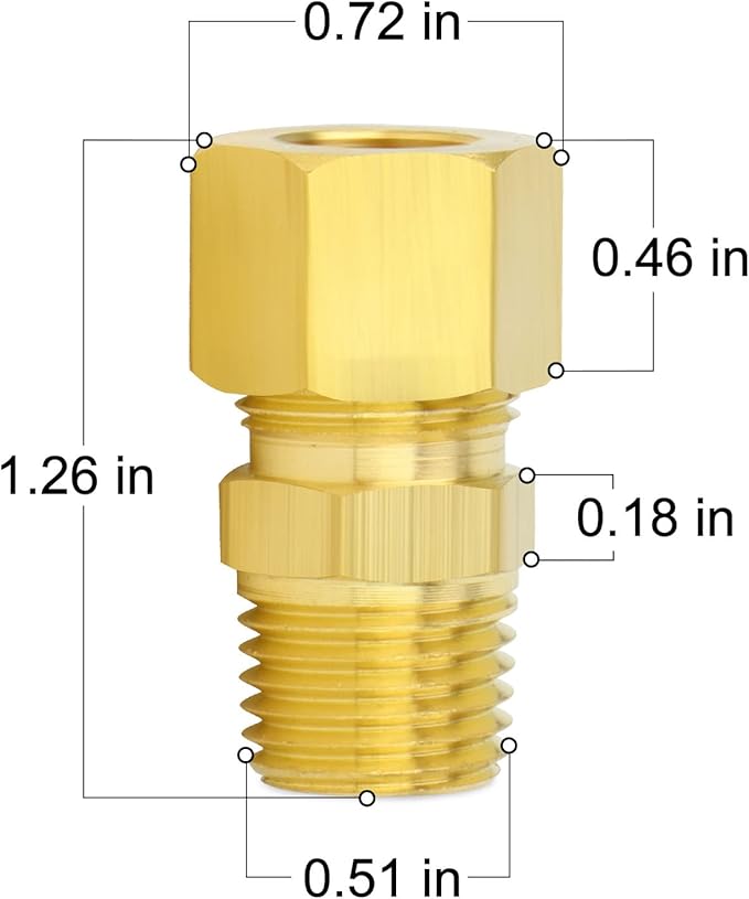 ChillWaves Brass Compression Tube Fitting, 3/8" OD x 1/4" NPT Male Compression Union Connector(10-PACK)