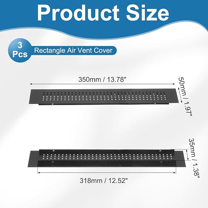 PATIKIL 14 x 2 Inch Door Air Vent Cover, 3 Pcs Aluminum Grille Ventilation Cover Louvered Diamond Hole with Mounting Screws for Cabinet Wardrobe Ceiling Door, Black
