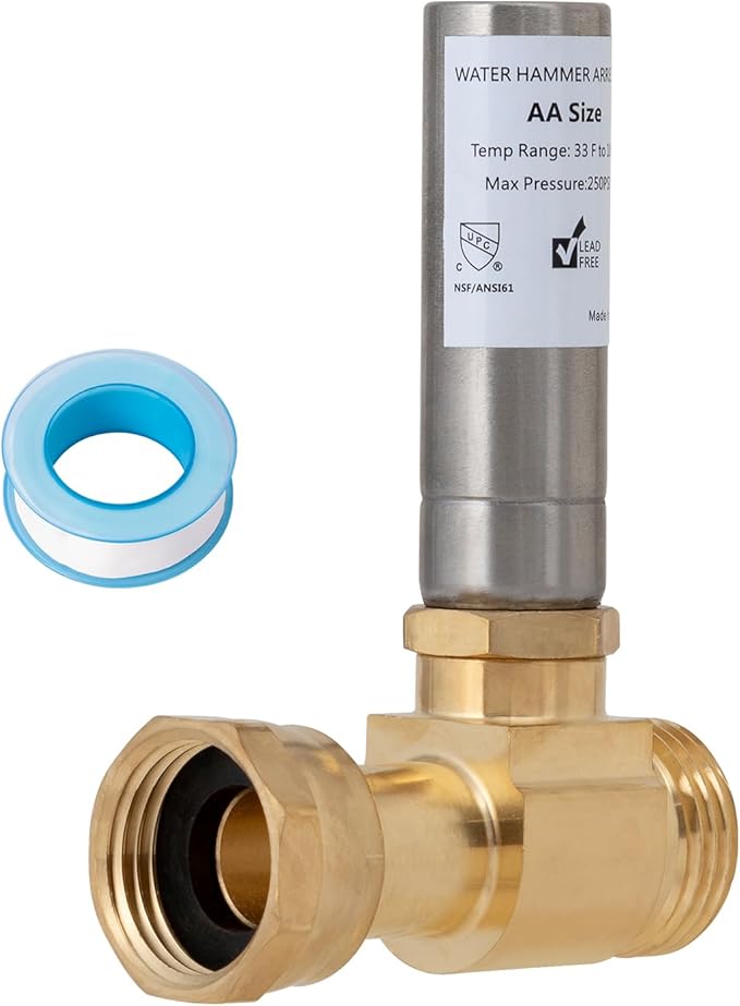 SUNGATOR 3/4 Inch Washer Water Hammer Arrestor, 3/4" GHT Male x 3/4" GHT Female Washing Machine Water Hammer Arrestor for Laundry Line, Stop Hose Shock, 1 Sealing Tape Include