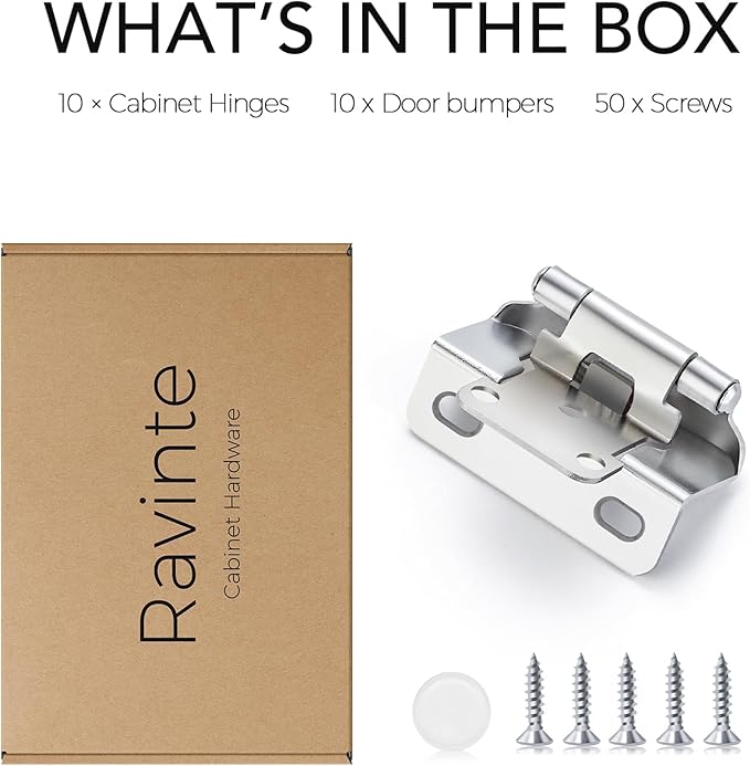 Ravinte 10 Pack 5 Pairs Semi-Overlay 1/2 inch Self-Closing Face Frame Cabinet Hinges Polished Chrome Half Wrap-Around Kitchen Cabinet Door Hinges Face Mount Cabinet Hardware