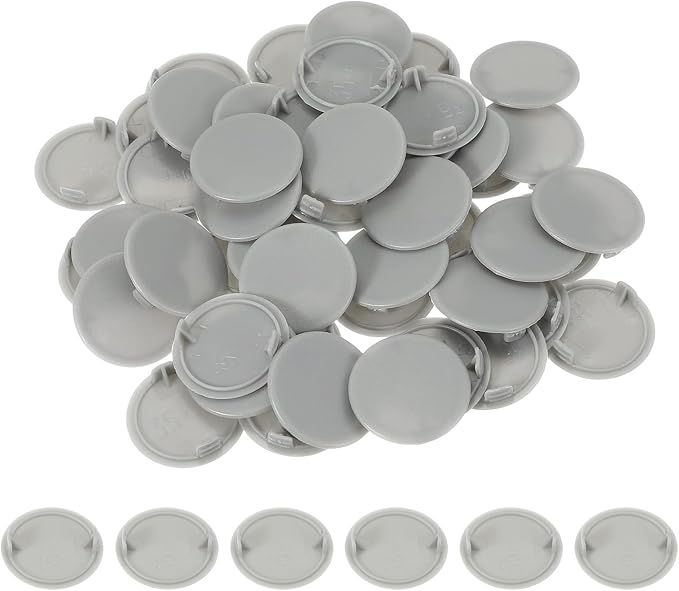 uxcell 50Pcs Plastic Hole Plugs, 1-2/5"(35mm) Flush Type Panel Round Screw Caps Cover Fastener Knockout Locking Plugs for Furniture Insert End Caps Panels, Gray