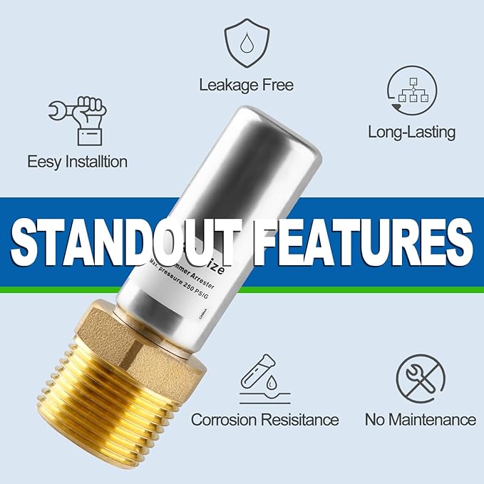 Stainless Steel Water Hammer Arrestor, 3/4 Inch MHT Straight Hammer Arrestor,Male Hose Thread Connection