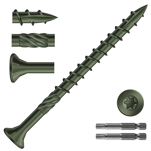 #10 x 2-1/2" Deck Screws (795Pcs) 10lb. Carbon Steel, Green, Flat Head, Rust Resistant epoxy Coated, with T25 Star Bit