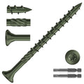 #10 x 2-1/2" Deck Screws (795Pcs) 10lb. Carbon Steel, Green, Flat Head, Rust Resistant epoxy Coated, with T25 Star Bit
