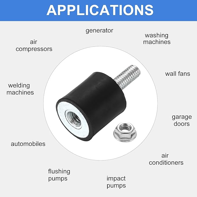 uxcell M6 Rubber Mounts, 2Pcs 20x20mm(DxH) Rubber Cylindrical Anti Vibration Isolator Shock Absorber with Lock Nut for Car Bobbin Generator Air Compressors