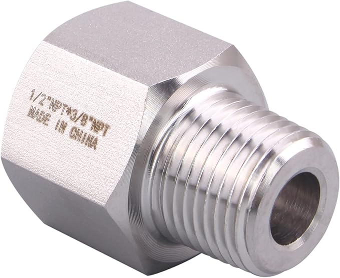 Forged Reducer Adapter Fitting - Stainless Steel 304 Reducing Pipe Connector, 1/2" NPT Female x 3/8" NPT Male (pack of 2)